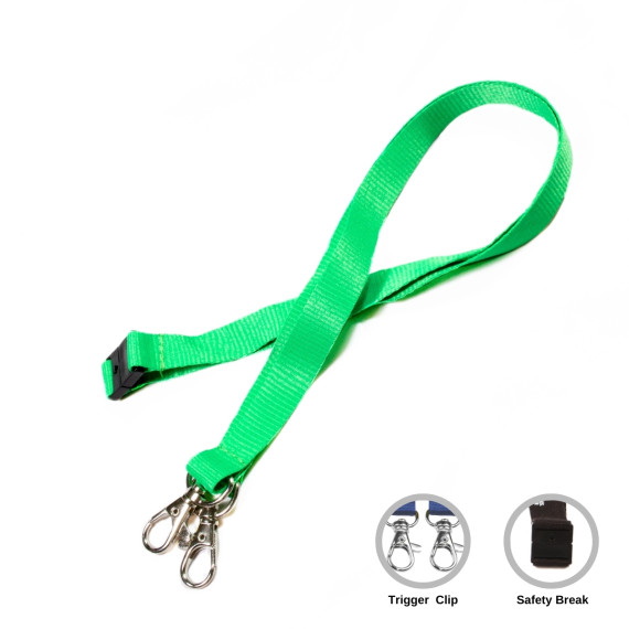 Plain Green Double Clip Lanyards