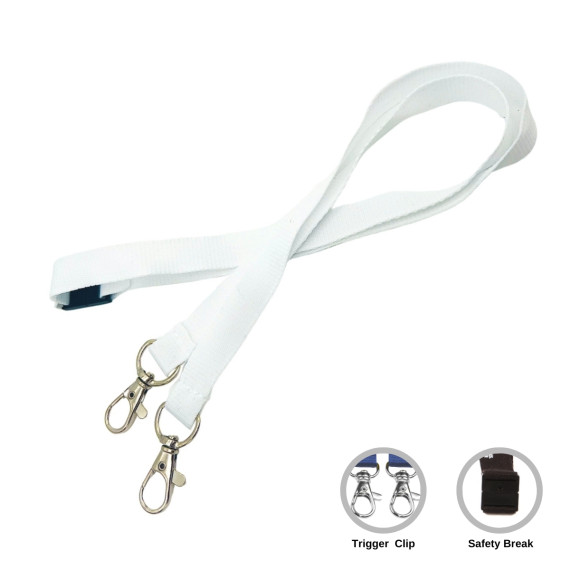 Plain White Double Clip Lanyards