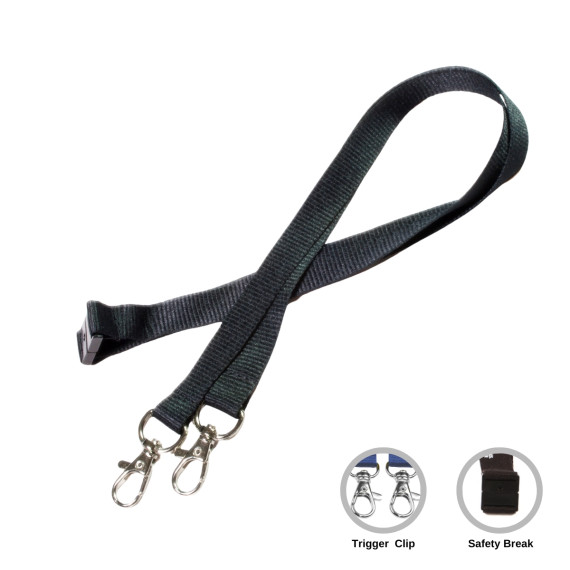 Plain Black Double Clip Lanyards